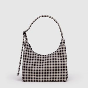 Mini Nylon Shoulder Bag  Black & White Gingham