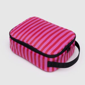 Lunch Box Pink & Red Painted Stripe