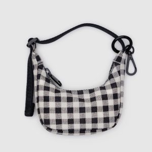 Crescent Bag Charm Black & White Gingham