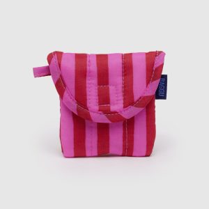 Puffy Earbuds Case Pink & Red Painted Stripe