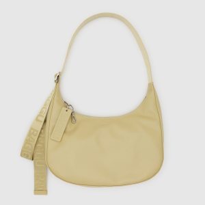 Medium Recycled Leather Crescent Bag Straw